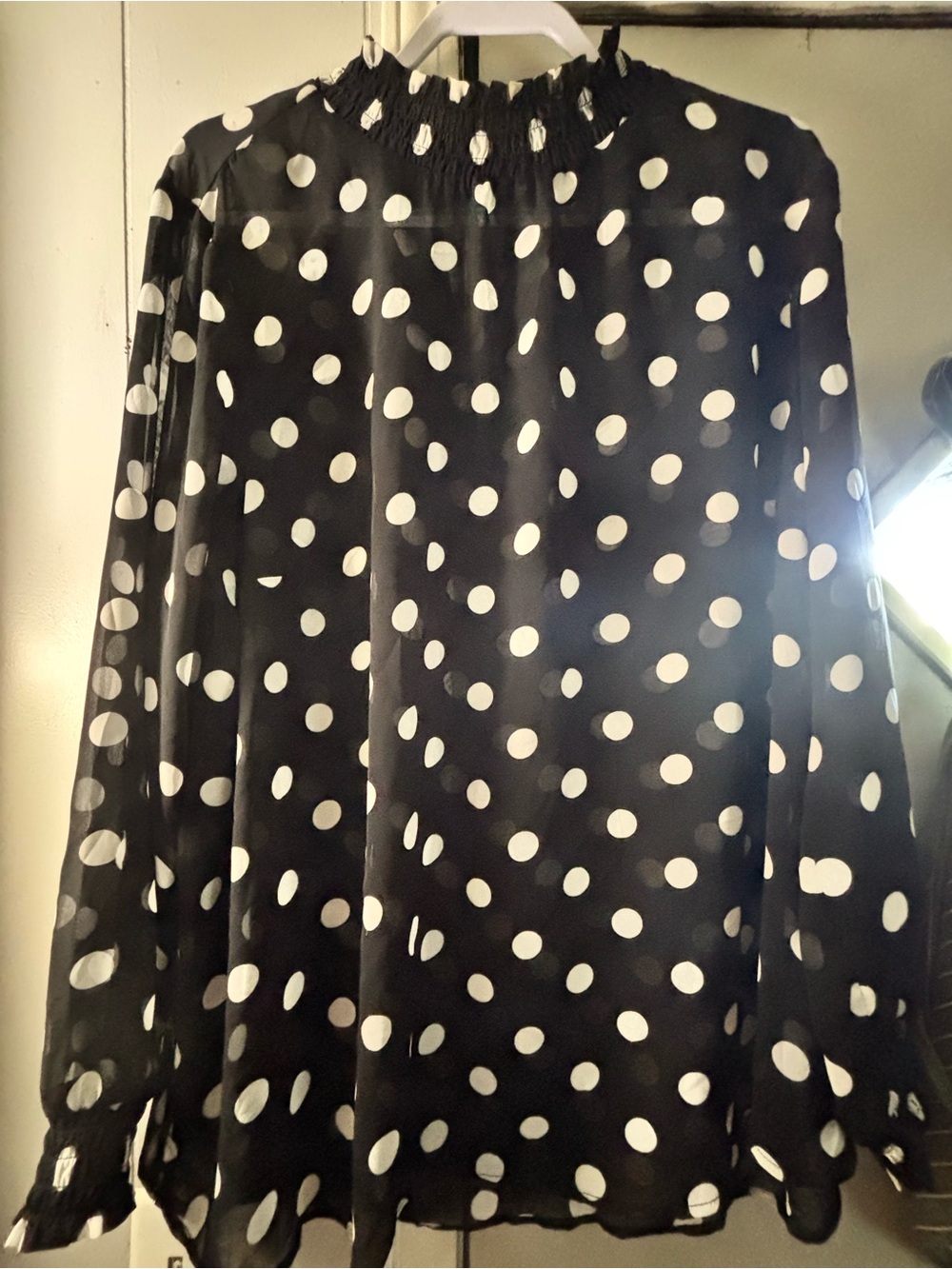 torrid Black and White Polka Dot Mock Neck Blouse